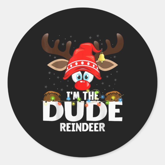 99 Matching Christmas Reindeer - Uni-adults, Black Classic Round Sticker (Front)