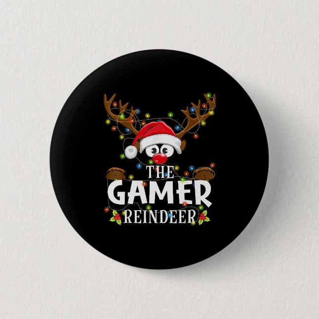 99 Matching Christmas The Gamer Reindeer Pajama  2 Inch Round Button (Front)