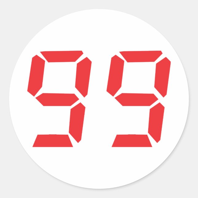 99 ninety-nine red alarm clock digital number classic round sticker (Front)