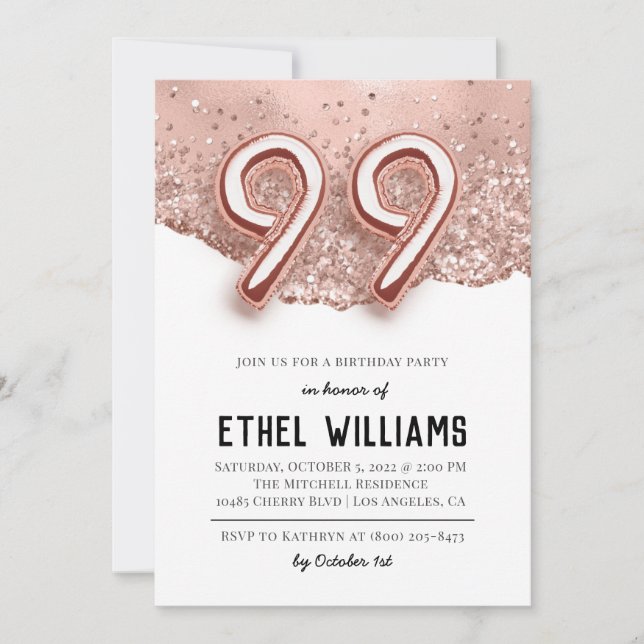 99e anniversaire de fête Invitation (Devant)