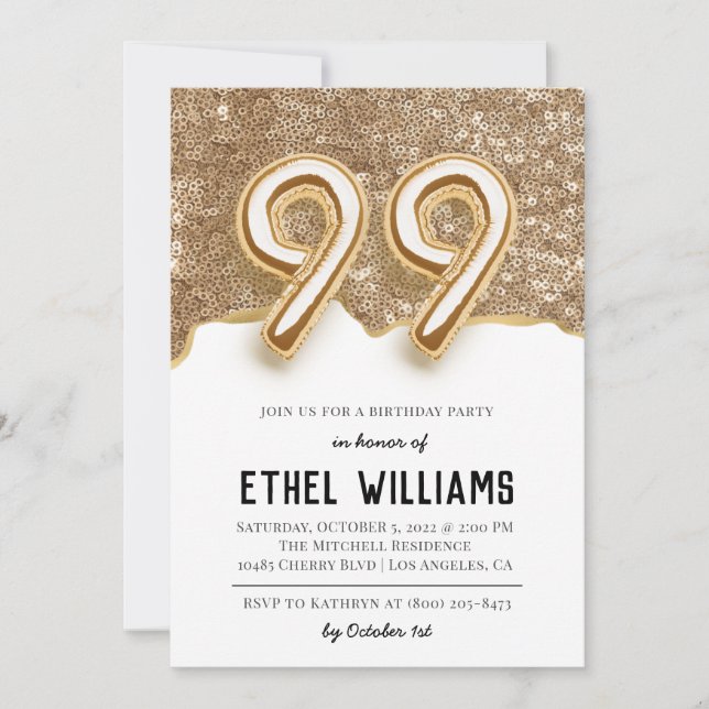 99e anniversaire de fête Invitation (Devant)