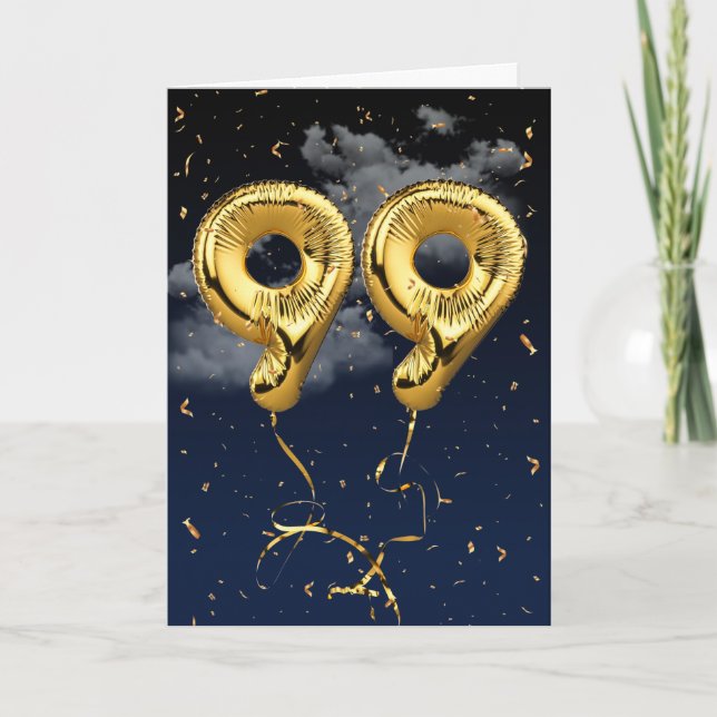 99e Anniversaire Gold Mylar Balloon et carte Confe (Devant)