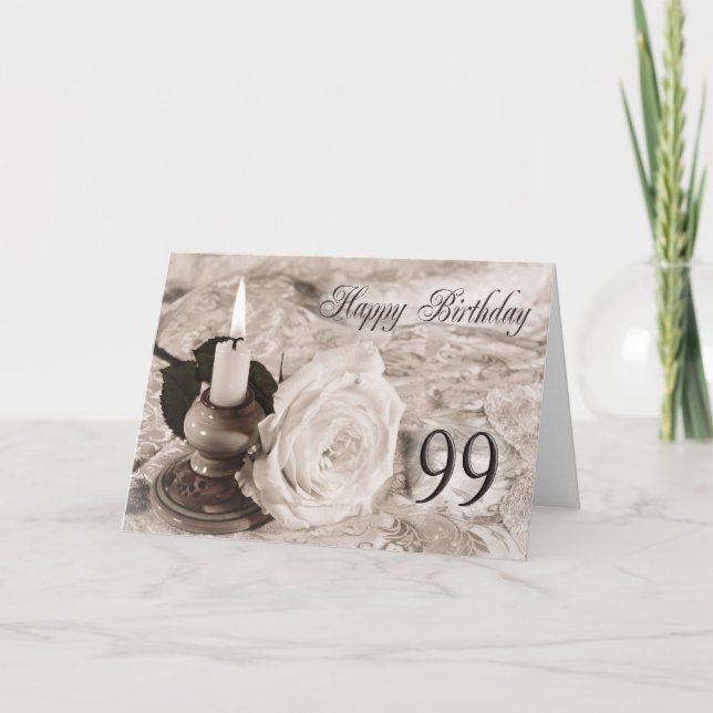 99e carte d'anniversaire avec un rose antique (Devant)