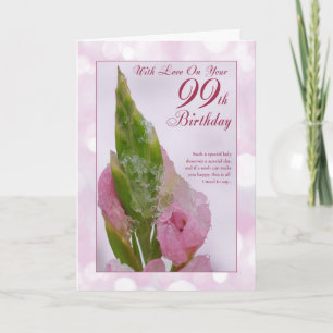 99ème Anniversaire Carte Avec Fleur Rose Et Glace