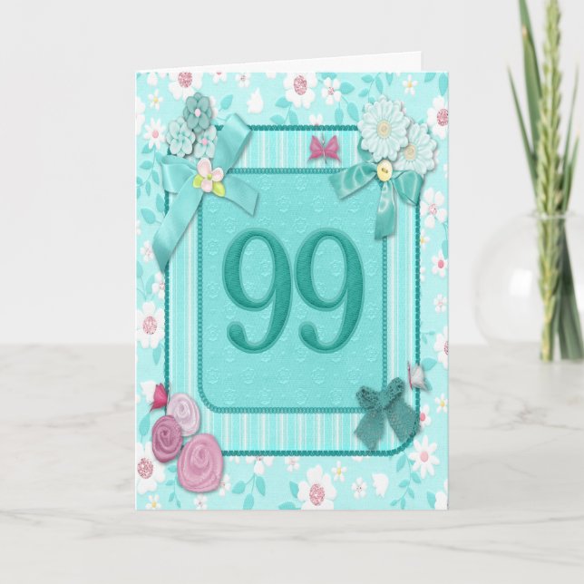 99ème anniversaire carte avec fleurs (Devant)