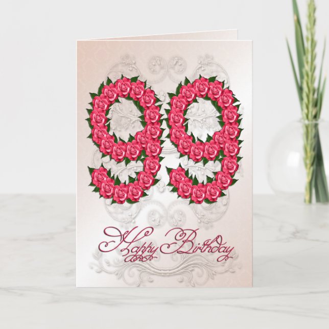 99ème anniversaire de la carte avec rose et feuill (Devant)