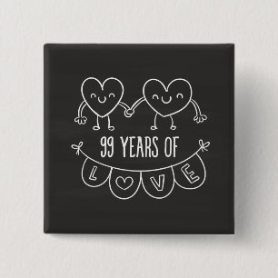 99th Anniversary Gift Chalk Hearts 2 Inch Square Button