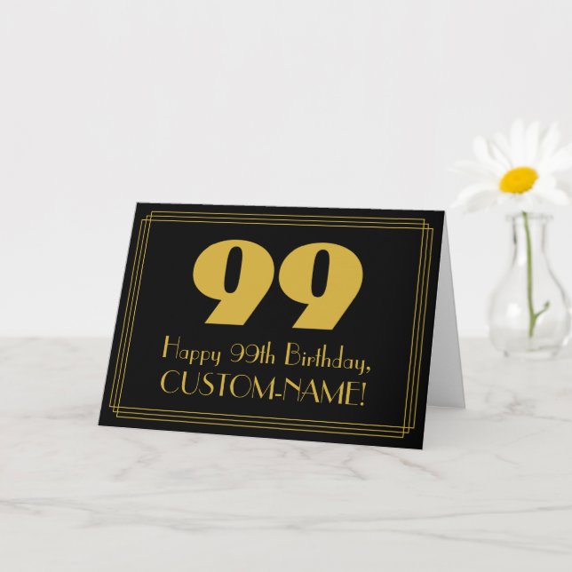 99th Birthday: Art Deco Inspired Look "99" & Name Card (Small Plant)