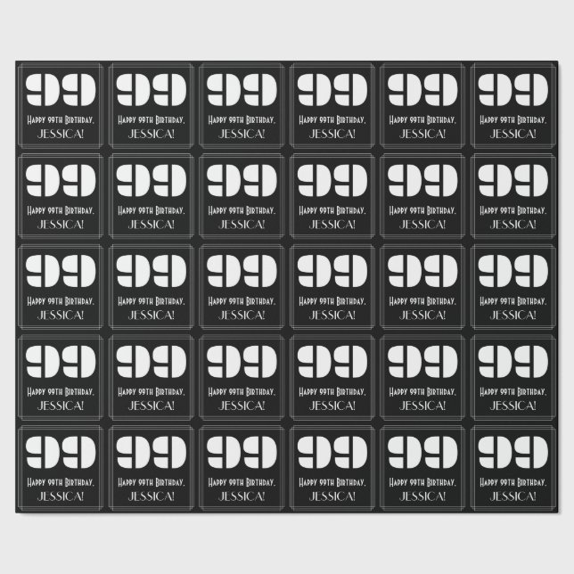 99th Birthday: Art Deco Inspired Look "99" & Name Wrapping Paper (Seam)