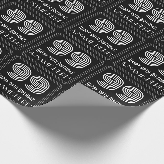 99th Birthday: Art Deco Inspired Look "99" w/ Name Wrapping Paper (Corner)