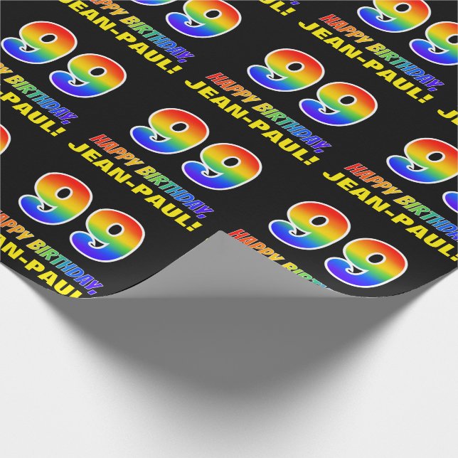 99th Birthday: Bold, Fun, Simple, Rainbow 99 Wrapping Paper (Corner)