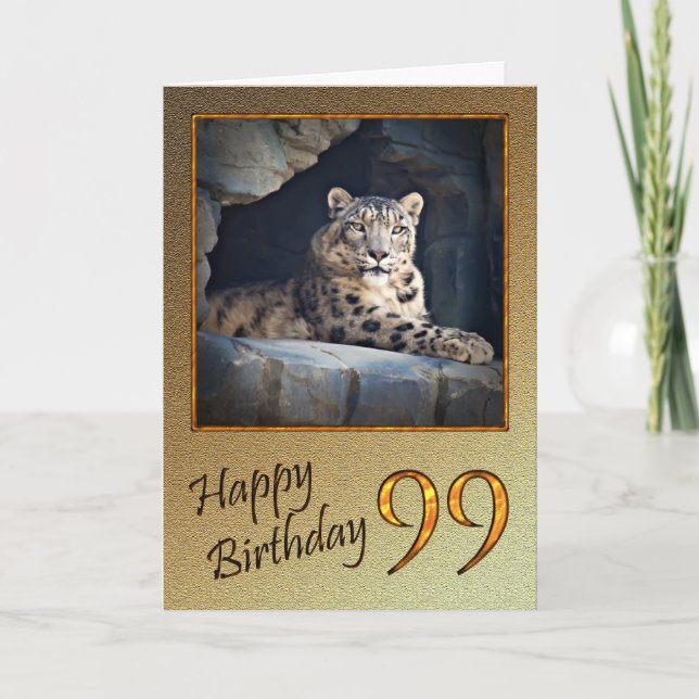 99th Birthday Card with a snow leopard (Front)