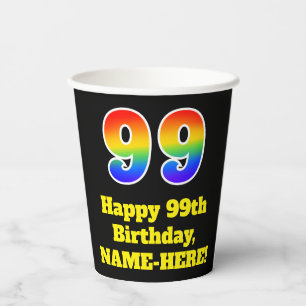 99th Birthday: Colourful, Fun, Exciting, Rainbow 9 Paper Cups
