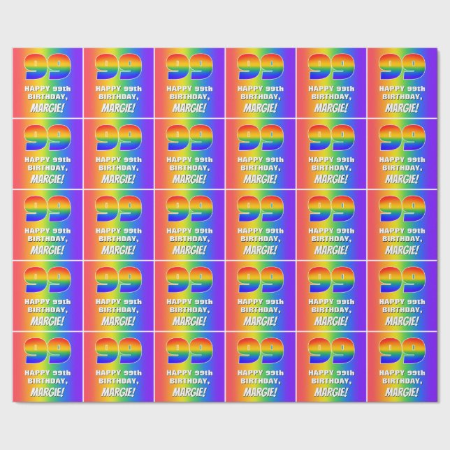 99th Birthday: Colourful, Fun Rainbow Pattern # 99 Wrapping Paper (Seam)