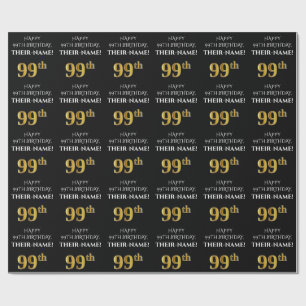 99th Birthday: Elegant, Black, Faux Gold Look Wrapping Paper