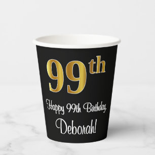 99th Birthday - Elegant Luxurious Faux Gold Look # Paper Cups