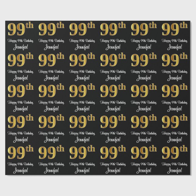 99th Birthday: Elegant Luxurious Faux Gold Look # Wrapping Paper (Flat)
