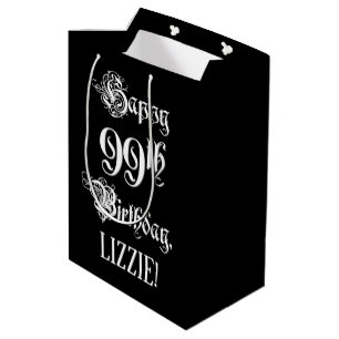 99th Birthday: Fancy, Elegant Script + Custom Name Medium Gift Bag