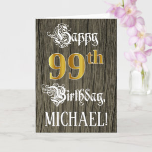 99th Birthday: Faux Gold Look + Faux Wood Pattern Card