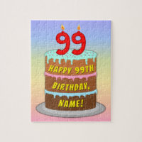 99th Birthday: Fun Cake and Candles + Custom Name