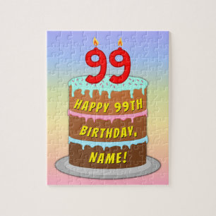 99th Birthday: Fun Cake and Candles + Custom Name Jigsaw Puzzle