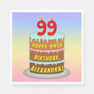 99th Birthday: Fun Cake and Candles + Custom Name Napkin