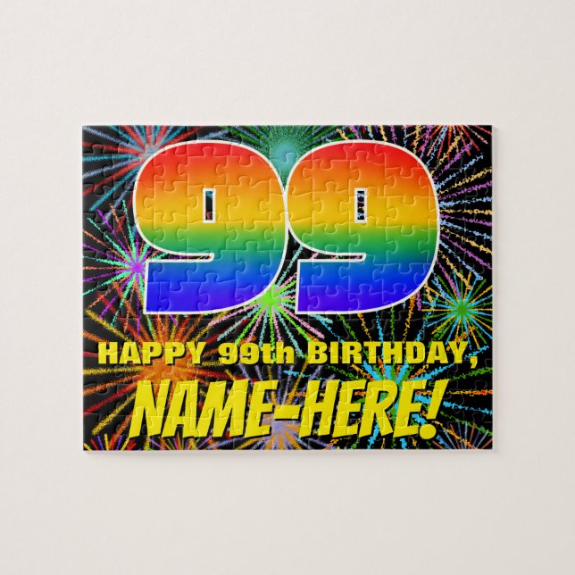 99th Birthday: Fun, Colourful Celebratory Firework Jigsaw Puzzle (Horizontal)