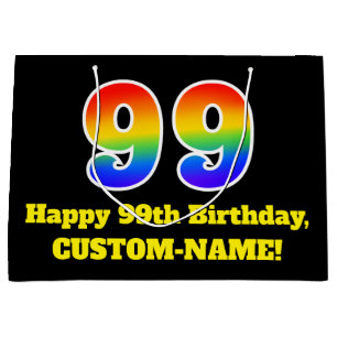 99th Birthday ~ Fun, Colourful, Vibrant, Rainbow 9 Large Gift Bag