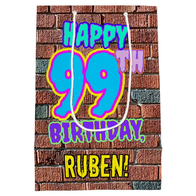 99th Birthday: Fun, Urban Graffiti Inspired Look Medium Gift Bag (Back)