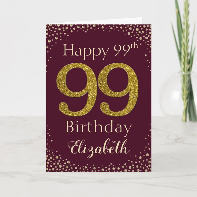 99th Birthday Golden Glitter Card (Front)
