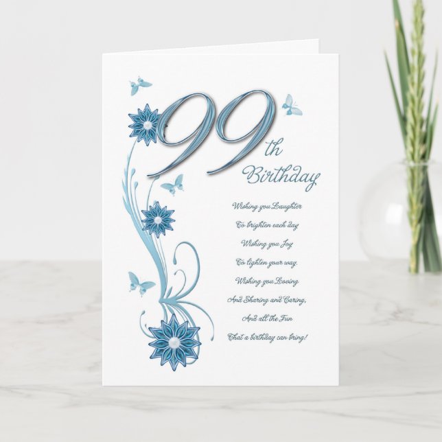 99th birthday in teal with flowers card (Front)