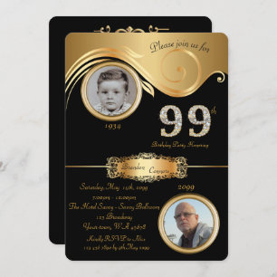 99th,Birthday Man 99th,elegant art deco,black Invitation