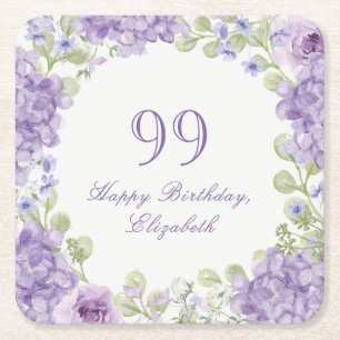 99th Birthday Paper Coaster Elegant Purple Floral