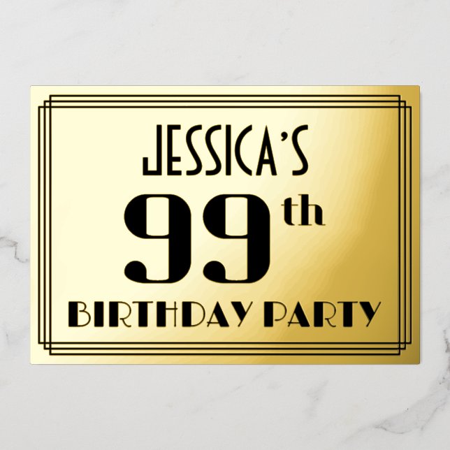 99th Birthday Party: Art Deco Look “99” and Name (Front)