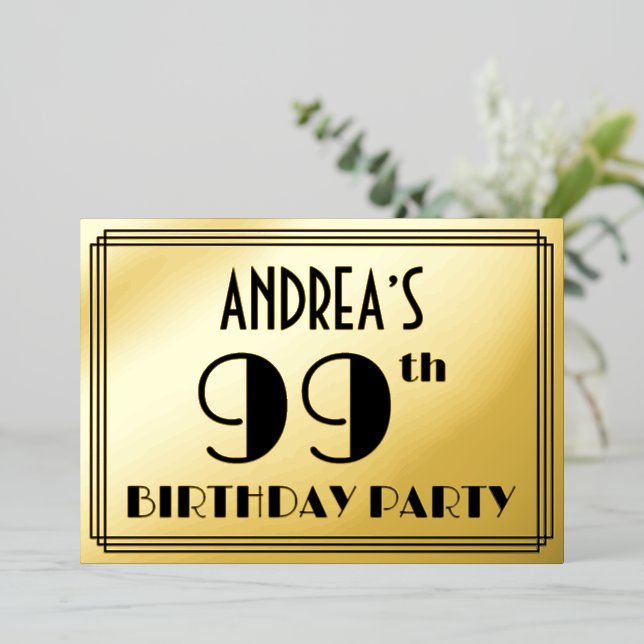 99th Birthday Party — Art Deco Look “99” + Name (Standing Front)
