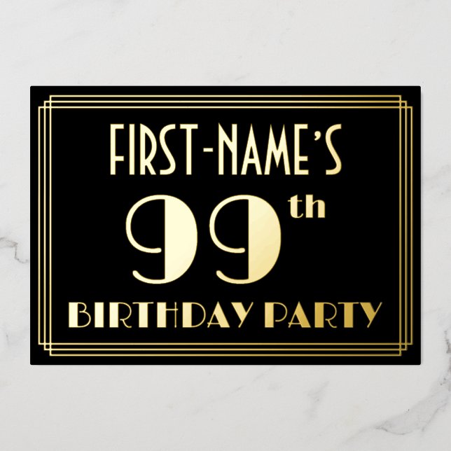 99th Birthday Party: Art Deco Look “99”, w/ Name (Front)