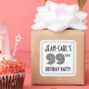 99th Birthday Party: Art Deco Style + Custom Name Square Sticker