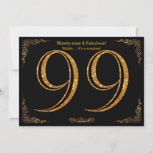 99th Birthday party,Great Gatsby,black gold glitte Invitation (Front)