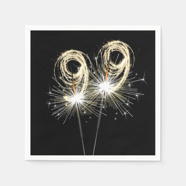 99th Birthday Party Sparklers on Black   Napkin (Front)