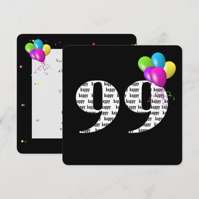 99th Birthday Party with balloon bunch Invitation (Front/Back)