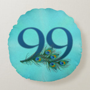 99th Birthday Peacock Feather Number Round Pillow