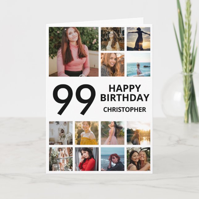 99th Birthday Photo Collage 13 Photos Black White Card (Front)