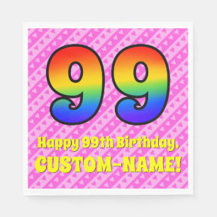 99th Birthday: Pink Stripes & Hearts, Rainbow # 99 Napkin