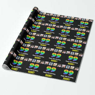 99th Birthday: Rainbow “99“; Custom Photos & Name Wrapping Paper
