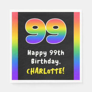 99th Birthday: Rainbow Spectrum # 99, Custom Name Napkin