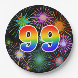99th Event - Fun, Colourful, Bold, Rainbow 99 Paper Plate