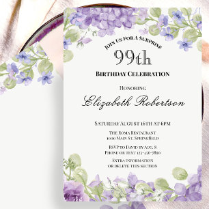 99th Surprise Birthday Invitation Elegant Purple