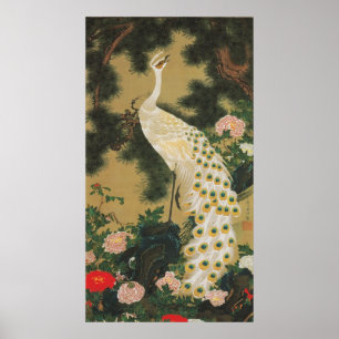 9. 老松孔雀図, 若冲 Old Pine-tree and Peaco Poster