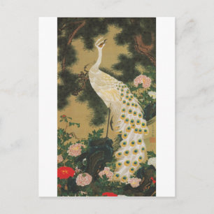 9. 老松孔雀図, 若冲 Old Pine-tree and Peacock, Jakuchu Postcard