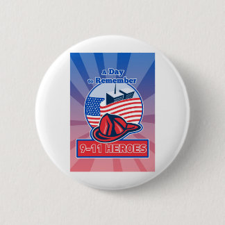 9-11 Firefighter Fireman Helmet American Flag 2 Inch Round Button